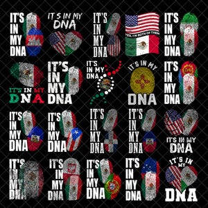 It&#39;s In My DNA Flag PNG Bundle, Fingerprint Country Pride Sublimation, Latino Heritage png, Mexican American Identity Png, Mexico Png