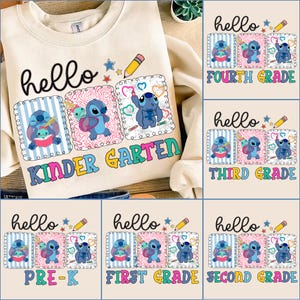 Hello School Bundle Png, Back To School Png, Hello School Png, First Day Of School, Blue Alien Back To School PNG, Stitch Png, Digital File
