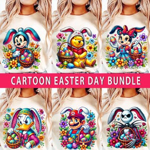 Cartoon Easter Day Bundle Png, Cartoon Princesses Easter Day Png, Easter Eggs Colorful Png, Happy Easter Day, Stitch Bunny Png, Gift for her