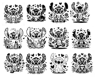 Stitch Minimalist PNG Bundle, Cute Stitch Png, Stitch Family Ohana png, Stitch Ohana png, Digital download, Sublimation Design