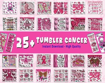 25+ Cancer Awareness Puffy Tumbler Wrap Png, Breast Cancer Tumbler Png, Cancer Awareness PNG, Motivational Gift For Cancer