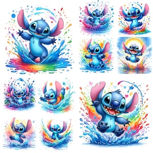 Stitch Splash and Watercolor Digital Bundle PNG File For Sublimation, Stitch Summer High Resolution, Instant Digital PNG Download