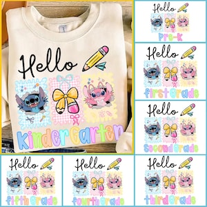 Blue Alien Back To School PNG Bundle, Cartoon First Day Of School Design, Preppy Pre-K To 4th Grade,Cartoon Pastel Bow Png, Cute School PNG
