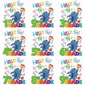 Stitch School Grade Png Bundle, Cartoon First Day Of School png, 1st To 9th Grade Png, Stitch Pastel Png, Back To School, Retro School png