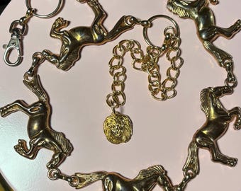 Vintage Italian Gold Tone 38” Horse Belt