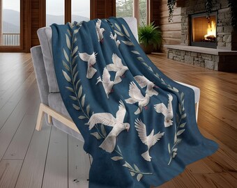 Christian Dove Sherpa Blanket | Olive Branch Throw Blanket | Bible Inspired Peace Gift | Cozy Prayer Blanket for Comfort and Rest