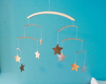 Gwiaździsta, gwiaździsta noc Paint Your Palette Gold and Grey - Star Mobile - Baby Mobile - Celestial Mobile - Kids Mobile - Gold & Silver Mobile