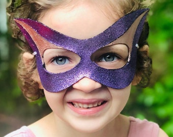 Superhero Purple Glitter Mask - Leather Mask - Costume - Cosplay - Dress Up - Pretend - Make Believe - Halloween - Purim - Kids - Rose Gold