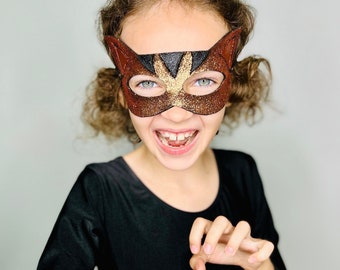 Orange and Black Glitter Tiger Mask - Halloween - Purim - Dress Up - Costume - Mardi Gras - Carnival