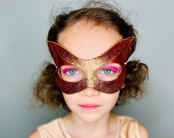 Superhero Copper Glitter Mask - Leather Mask - Costume - Cosplay - Dress Up - Pretend - Make Believe - Halloween - Purim - Kids