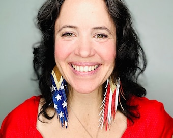 Patriotic Feather Earrings - LONG 6.25” - July 4th