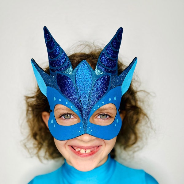 Blue Dragon Mask - Inspired by Wings of Fire - Tsunami - Seawing - Blue - Halloween - Purim - Dress Up - Costume - Mardi Gras - Carnival