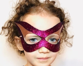 Superhero Fuchsia Glitter Mask - Leather Mask - Costume - Cosplay - Dress Up - Pretend - Make Believe - Halloween - Purim - Kids - Rose Gold