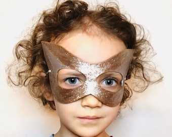 Superhero Silver Glitter Mask - Leather Mask - Costume - Cosplay - Dress Up - Pretend - Make Believe - Halloween - Purim - Kids