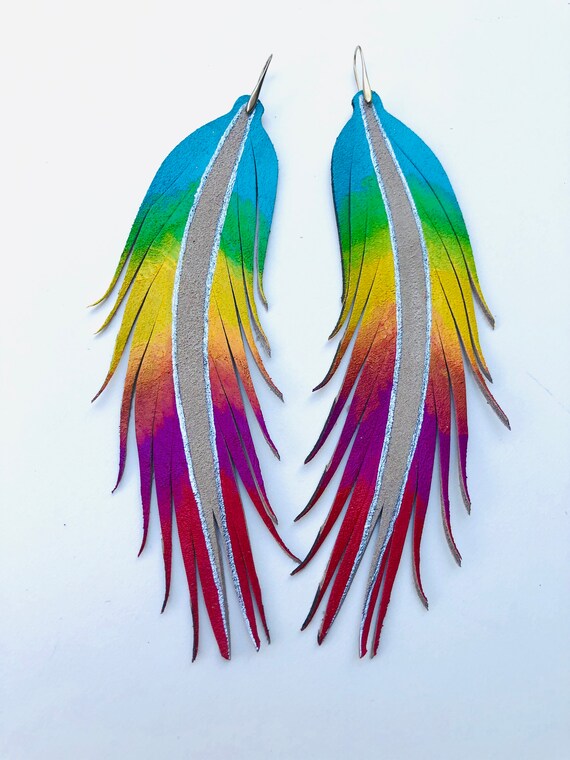 Rainbow sale feather earrings