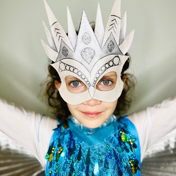 Dragon Mask - Inspired by Wings of Fire - Queen Glacier - Icewing - Silver - Halloween - Purim - Dress Up - Costume - Mardi Gras - Carnival