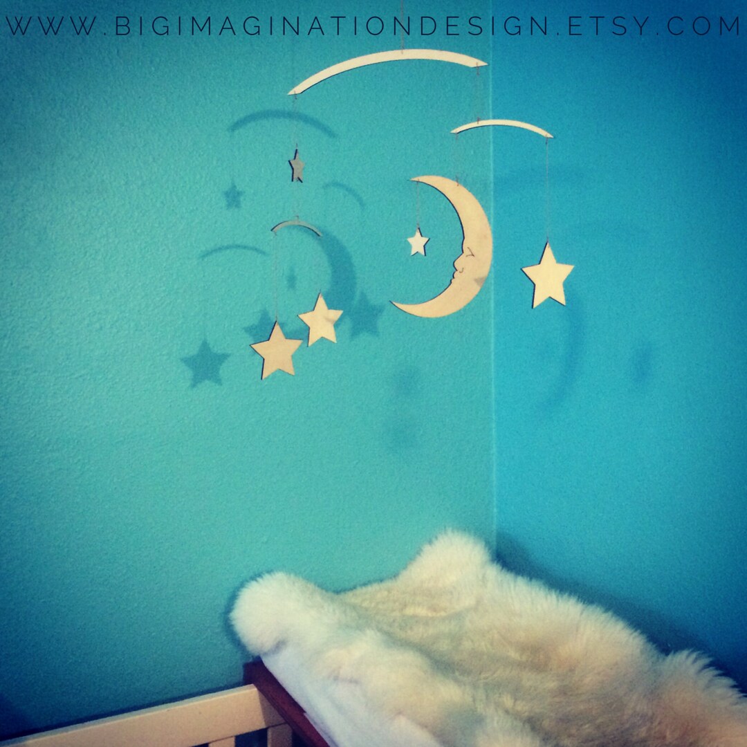 Moon & Stars Mobile Baby Mobile Wooden Mobile Nursery Etsy