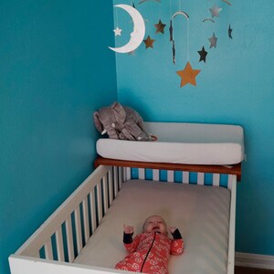 Moon & Stars Mobile Silver and Gold Baby Mobile Wooden Mobile Nursery Mobile image 2