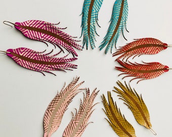SHORT tribal feather earrings - 4.25”