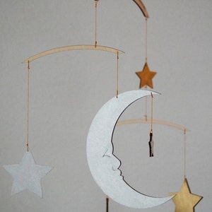 Moon & Stars Mobile Silver and Gold Baby Mobile Wooden Mobile Nursery Mobile image 3