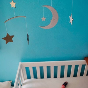 Moon & Stars Mobile Silver and Gold Baby Mobile Wooden Mobile Nursery Mobile image 5