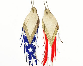 Patriotic Feather Earrings - SHORT 4.5"