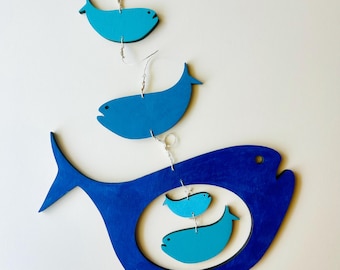 Fish & Whale Mobile Small - Fish Baby Mobile - Wooden Mobile - Whale mobile