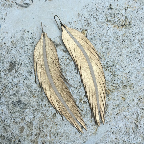 Champagne Suede Feather Earrings