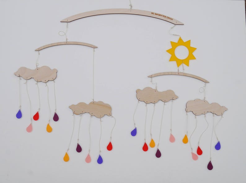 Rain Rain Go Away Mobile 3 Cloud Mobile Wooden Mobile Nursery Mobile Baby Mobile Rain Mobile image 1