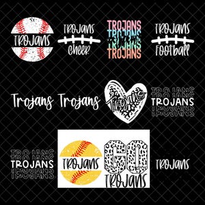 Trojans Mascot PNG Bundle, Cheer Football Baseball Sublimation Designs, School Spirit Clipart, Go Trojans Leopard Heart Shirt Png