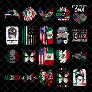 Bundle American Grown with Mexican Roots PNG, Mexican Patriotic Png, Mexican Flag Png, USA Flag Png, American Flag, Mexicana Latino Pride