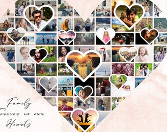 Hearts in Heart Photo Collage Home Decor Personalised Wall Art - Printable Digital Template - Love / family / anniversary / wedding gift