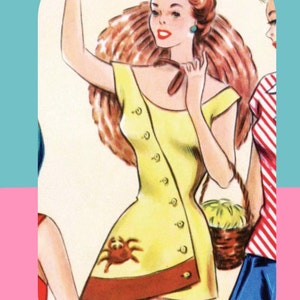 Patrón de vestido playero de los años 50 en formato PDF - Estilo revista Elegantissima - Varios tamaños: A4, Carta, A0 - Descarga instantánea