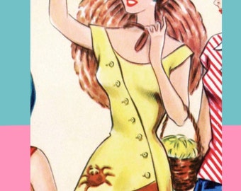 1950s Beach dress Pattern PDF - Elegantissima Magazine Style - Multi-Size A4, Letter, A0 Formats - Instant Download
