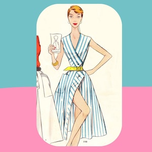Patrón de vestido playero de los años 50 en formato PDF - Estilo revista Elegantissima - Varios tamaños: A4, Carta, A0 - Descarga instantánea