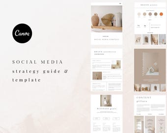 Guía y plantilla de estrategia de redes sociales / Plantilla de estrategia de redes sociales minimalista, Propuesta de marketing, Plantilla de Canva para redes sociales