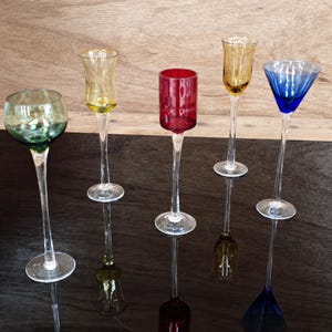 Set of 5 Vintage Artland Italian Style Long Stem Multicolored Aperitif Shot Glasses