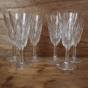 Lot de 6 flûtes à champagne en verre de cristal de Reims 1950