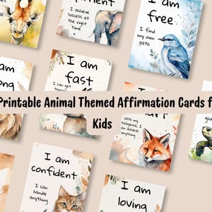 Tarjetas de Afirmaciones de Animales para Niños – Decoración de Pared Imprimible con Acuarela Boho – PDF para Desarrollar la Autoestima y la Confianza