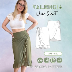 Wrap Skirt with Ruffles | Easy PDF Sewing Pattern | XXS-8XL | A0, A4, US, Projector | Tutorial