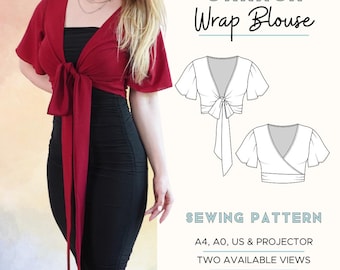 Oaxaca Wrap Top | Beginner PDF Sewing Pattern | A0, A4, US & Projector | Sizes XS to 8XL | Crop top with detailed instructions and videos