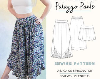 Casablanca Palazzo Pants & Skort | Easy Beginner PDF Sewing Pattern | A0 A4 US Projector + Tutorial | Wide Leg Trousers / Comfy Harem Pants