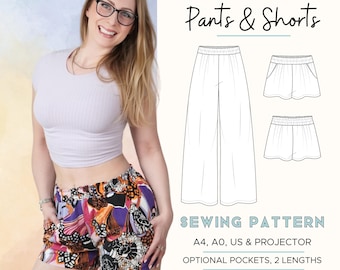 Summer Shorts & Pants | PDF Sewing Pattern | Sizes XS-9XL | Summer shorts with elastic waist, pockets and paperbag waistband option