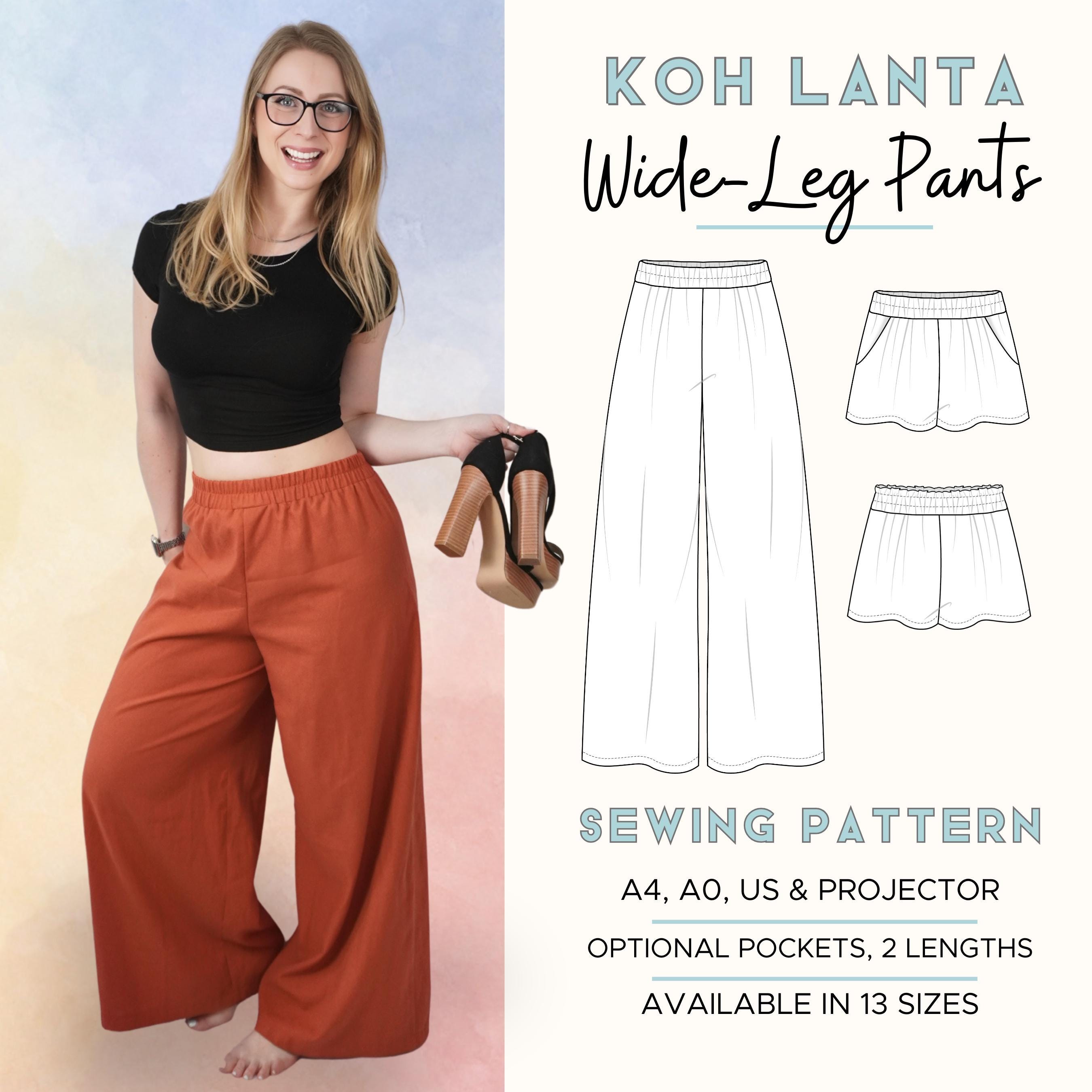 Wide-Leg Pants & Shorts | Easy PDF Sewing Pattern | Sizes XS-9XL | Palazzo pants with elastic waist, pockets and paperbag waistband option