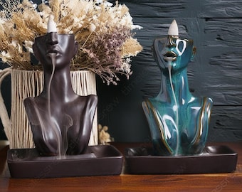 Bruciatore di incenso in ceramica creativo con volto umano, porta incenso a cascata, incenso meditativo, aromaterapia, decorazione zen naturale