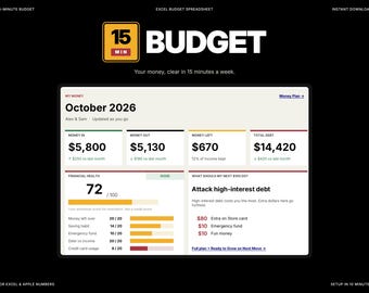 15-Minute Budget: Excel Budget Spreadsheet & Debt Tracker