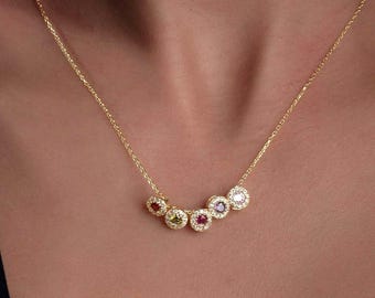 Dainty Sterling Silver Birthstone Necklace: Personalized Family Jewelry, Mother Gift
