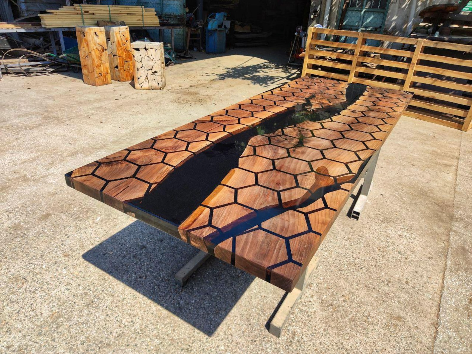 Honeycomb Walnut River Desk Hexagon Epoxy Resin Office Table Luxury ...