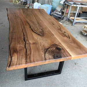 Rustic Live Edge Walnut Dining Table with Industrial Metal Legs