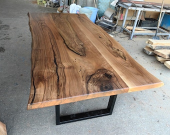 Rustic Live Edge Walnut Dining Table with Industrial Metal Legs